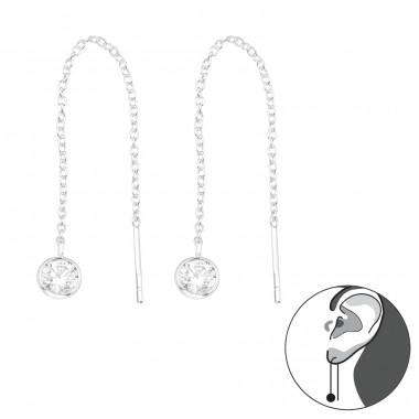 Round hanging with chain - 925 Sterling Silver Earrings With Zirconia Stones A4S43080
