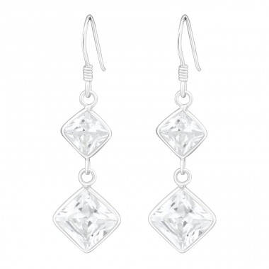 Hanging Squares - 925 Sterling Silver Earrings with Zirconia stones A4S440