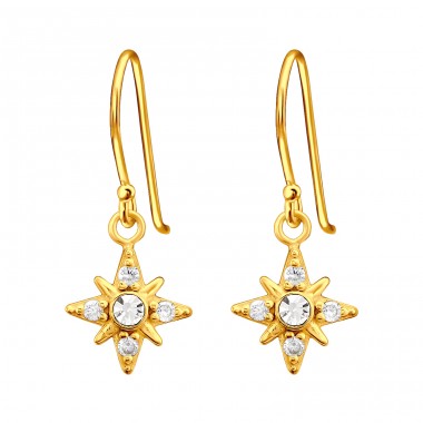 Golden northern Star - 925 Sterling Silver Earrings With Zirconia Stones A4S44315