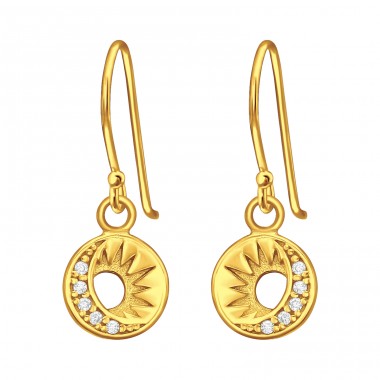 Golden Moon & Sun with zirconias - 925 Sterling Silver Earrings With Zirconia Stones A4S44319