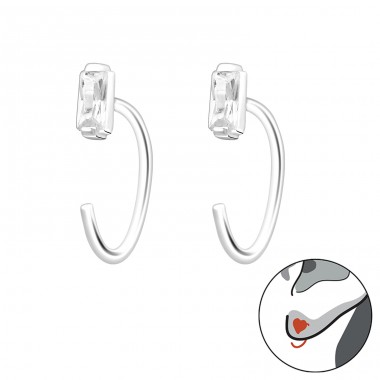Baguette - 925 Sterling Silver Earrings with Zirconia stones A4S44676