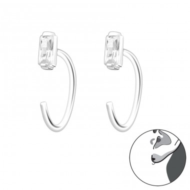 Baguette - 925 Sterling Silver Earrings with Zirconia stones A4S44676