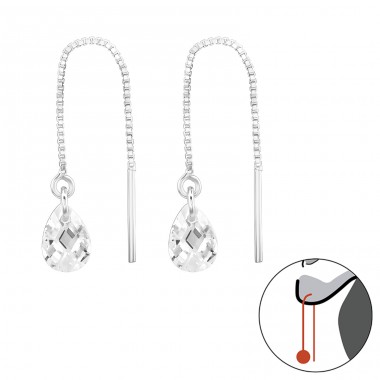 Pear shaped Zirconia hanging "go through" - 925 Sterling Silver Earrings With Zirconia Stones A4S45737