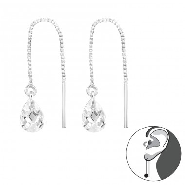 Pear shaped Zirconia hanging "go through" - 925 Sterling Silver Earrings With Zirconia Stones A4S45737