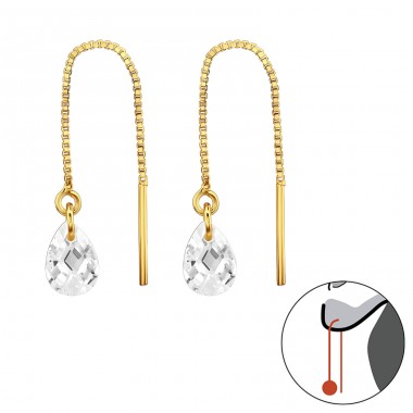 Golden 5mm Zirconia stone go through - 925 Sterling Silver Earrings With Zirconia Stones A4S45738