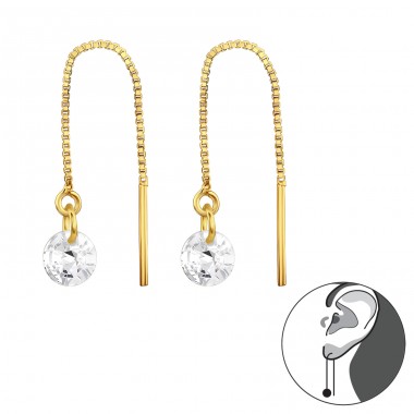 Goldern chain go Through Round 5mm - 925 Sterling Silver Earrings With Zirconia Stones A4S45740