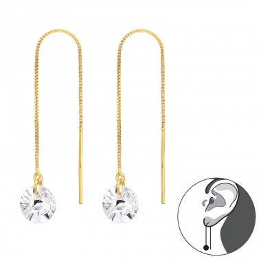 Go-Through ear golden chain with zirconia - 925 Sterling Silver Earrings With Zirconia Stones A4S45744