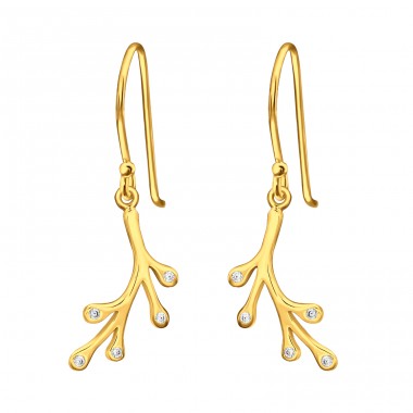 Golden Branches with zirconia - 925 Sterling Silver Earrings With Zirconia Stones A4S45975