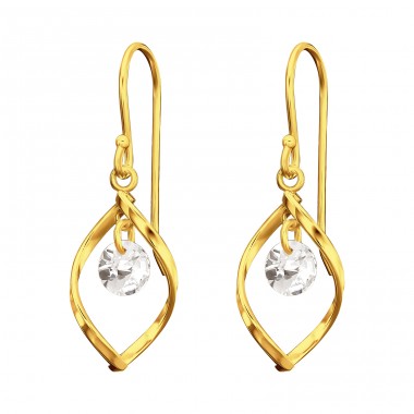 Golden rhombus with hanging zirconia - 925 Sterling Silver Earrings With Zirconia Stones A4S45979