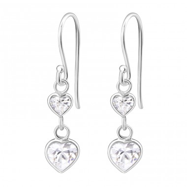 Hanging Hearts - 925 Sterling Silver Earrings with Zirconia stones A4S6028