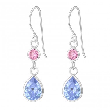 Hanging Circle And Tear Drop - 925 Sterling Silver Earrings with Zirconia stones A4S7958