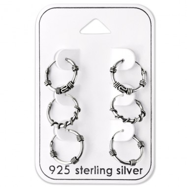 Bali Hoops - 925 Sterling Silver Ear Hoop Sets & Jewelry on Cards A4S28465