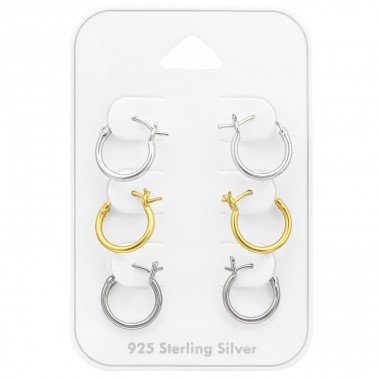 3x Pairs of hoops 10mm French Lock - 925 Sterling Silver Ear Hoop Sets & Jewelry On Cards A4S45125