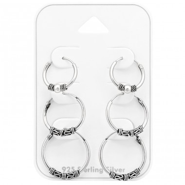 12, 14 & 16mm Bali Hoops set - 925 Sterling Silver Ear Hoop Sets & Jewelry On Cards A4S45128
