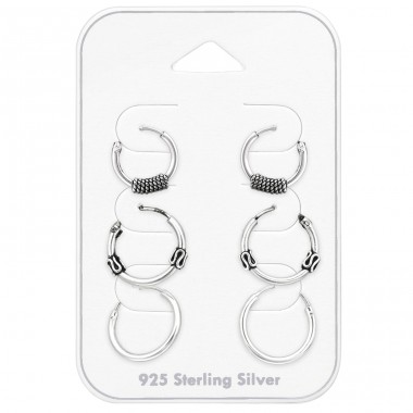3x pairs of Bali Hoops set - 925 Sterling Silver Ear Hoop Sets & Jewelry On Cards A4S45130