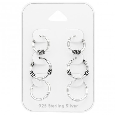 3x pairs of Bali Hoops set - 925 Sterling Silver Ear Hoop Sets & Jewelry On Cards A4S45130