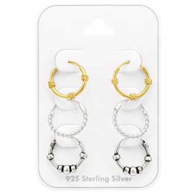 3 Paar gemischte Bali-Ringe - Schmuck Silber 925 Ohrbügel-Sets & Schmuck auf Karten A4S45132