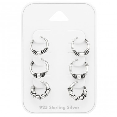 3 páry Bali kroužků - Šperkovní Stříbro 925 Ear Hoop Sets & Jewelry On Cards A4S45133