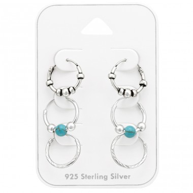 3 páry Bali kroužků - Šperkovní Stříbro 925 Ear Hoop Sets & Jewelry On Cards A4S45135