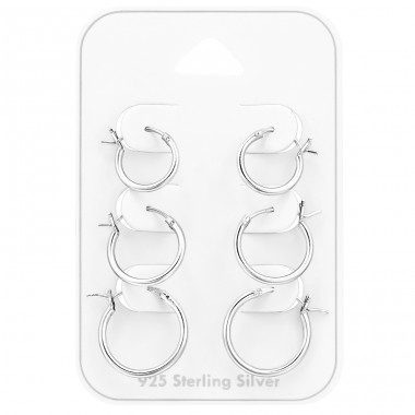 Three different size Ear Hoops - 925 Sterling Silver Ear Hoop Sets & Jewelry On Cards A4S47307