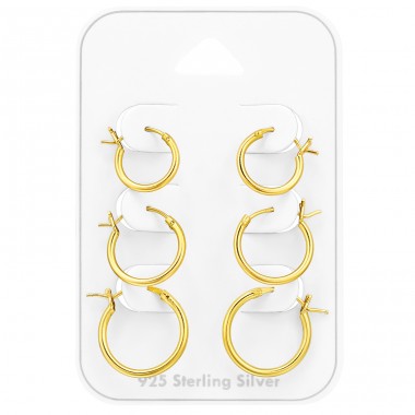 Three different size Ear Hoop Gold Plated - 925 Sterling Silver Ear Hoop Sets & Jewelry On Cards A4S47311