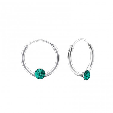Single Stone - 925 Sterling Silver Ear Hoops A4S18681