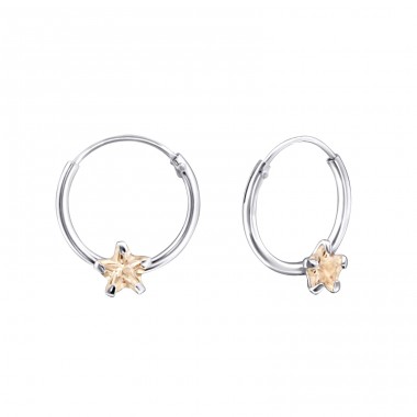 Single Stone - 925 Sterling Silver Ear Hoops A4S23564