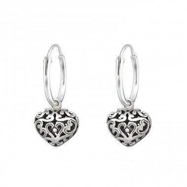 Heart - 925 Sterling Silver Ear Hoops A4S32138