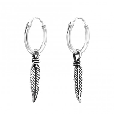 Feather - 925 Sterling Silver Ear Hoops A4S33142