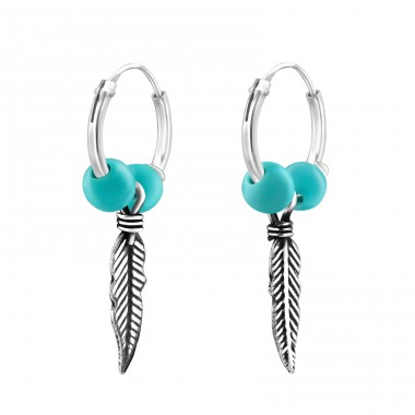 Hanging Feather - 925 Sterling Silver Ear Hoops A4S38554