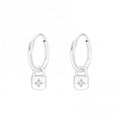 Padlock - 925 Sterling Silver Ear Hoops A4S40711