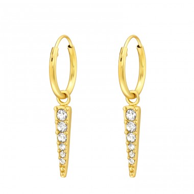 Golden cone with zirconia - 925 Sterling Silver Ear Hoops A4S40716