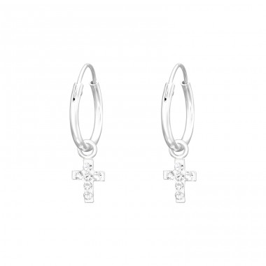 Swinging crystal Cross - 925 Sterling Silver Children Hoops A4S41570