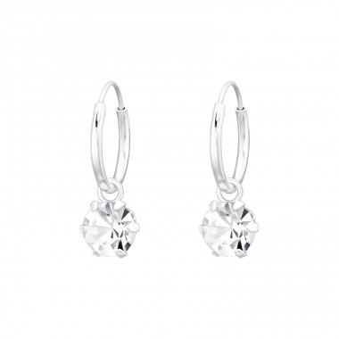 Hanging Crystal - 925 Sterling Silver Ear Hoops A4S41598