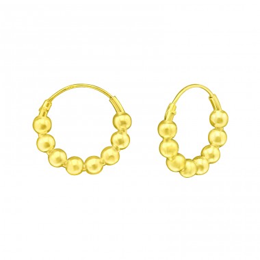 Golden 14mm ball hoop - 925 Sterling Silver Ear Hoops A4S42044