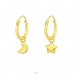 Golden Moon And Star - 925 Sterling Silver Ear Hoops A4S42080