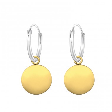 Golden plain coin - 925 Sterling Silver Ear Hoops A4S42582