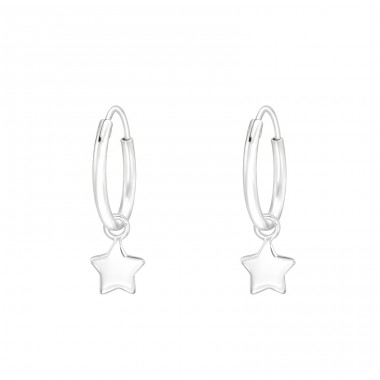 Hanging Star - 925 Sterling Silver Ear Hoops A4S42588