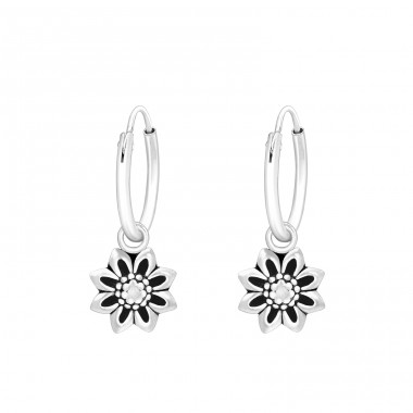Hanging Flower - 925 Sterling Silver Ear Hoops A4S42961