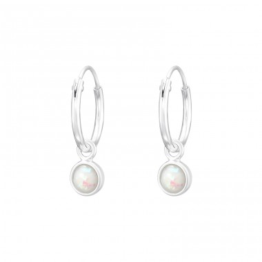 Hanging round Opal stone - 925 Sterling Silver Ear Hoops A4S43315
