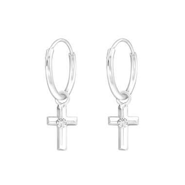 Hanging Cross - 925 Sterling Silver Ear Hoops A4S43780