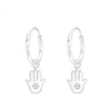 Hamsa hand - 925 Sterling Silver Ear Hoops A4S43838