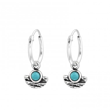 Vintage turquoise - 925 Sterling Silver Ear Hoops A4S43913