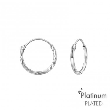 Diamond Cut 12mm - Platinum - 925 Sterling Silver Ear Hoops A4S44096