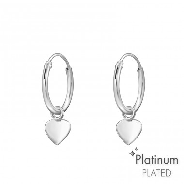 Hanging Heart Platinum - 925 Sterling Silver Ear Hoops A4S44101