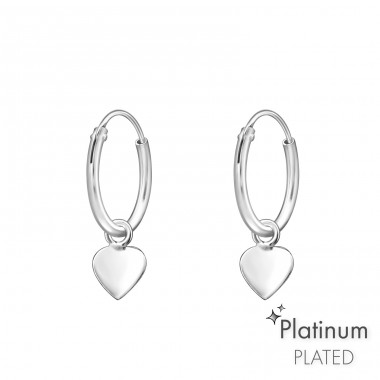 Hanging Heart Platinum - 925 Sterling Silver Ear Hoops A4S44101