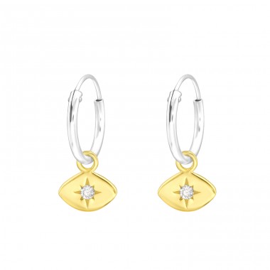 Hanging golden Eye - 925 Sterling Silver Ear Hoops A4S44288