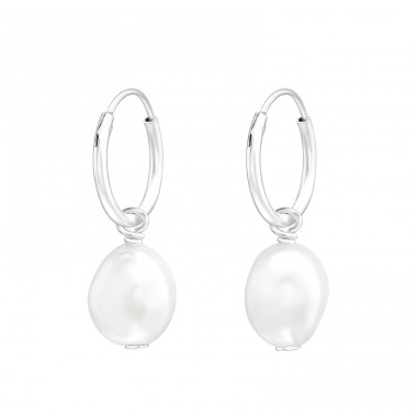 Oval pearl 8mm - 925 Sterling Silver Ear Hoops A4S44595