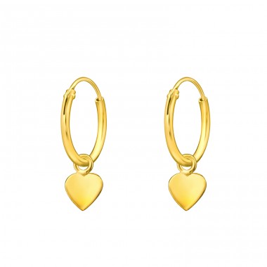 Golden hoop with hanging heart - 925 Sterling Silver Ear Hoops A4S46650