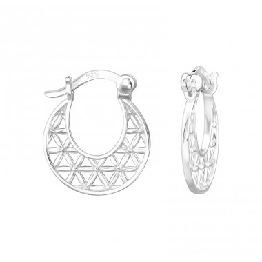 Flower Pattern - 925 Sterling Silver Ear Hoops A4S48417